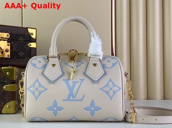 Louis Vuitton Speedy Bandouliere 20 Handbag Latte Candy Blue Monogram Empreinte Leather M46883 Replica