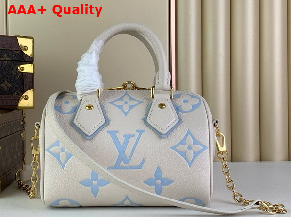 Louis Vuitton Speedy Bandouliere 20 Handbag Latte Candy Blue Monogram Empreinte Leather M46883 Replica