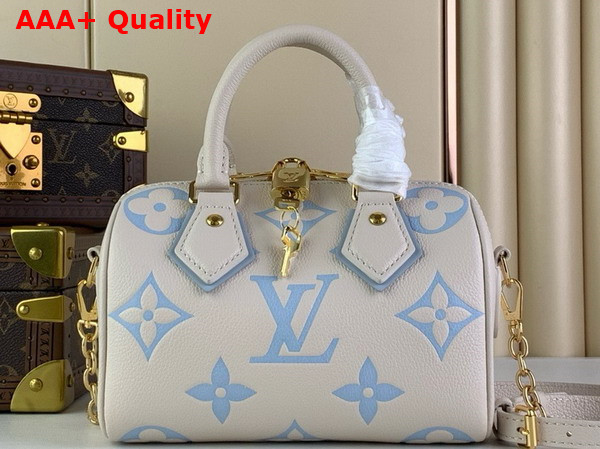 Louis Vuitton Speedy Bandouliere 20 Handbag Latte Candy Blue Monogram Empreinte Leather M46883 Replica