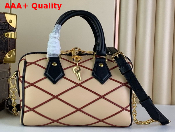 Louis Vuitton Speedy Bandouliere 20 Malletage Pattern Beige and Red Lambskin M24261 Replica