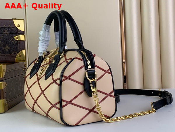 Louis Vuitton Speedy Bandouliere 20 Malletage Pattern Beige and Red Lambskin M24261 Replica