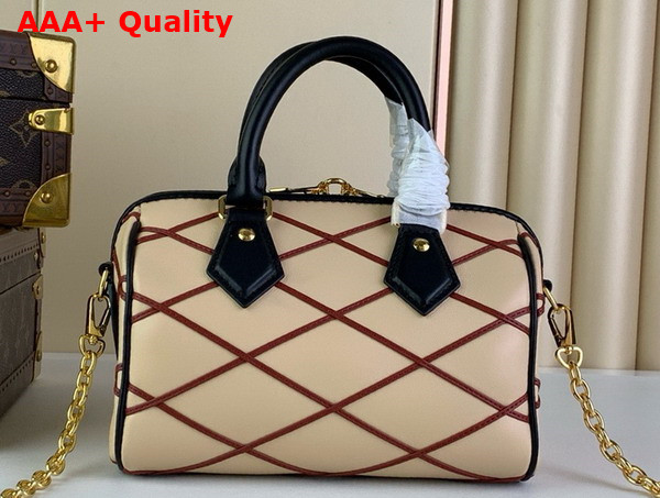 Louis Vuitton Speedy Bandouliere 20 Malletage Pattern Beige and Red Lambskin M24261 Replica