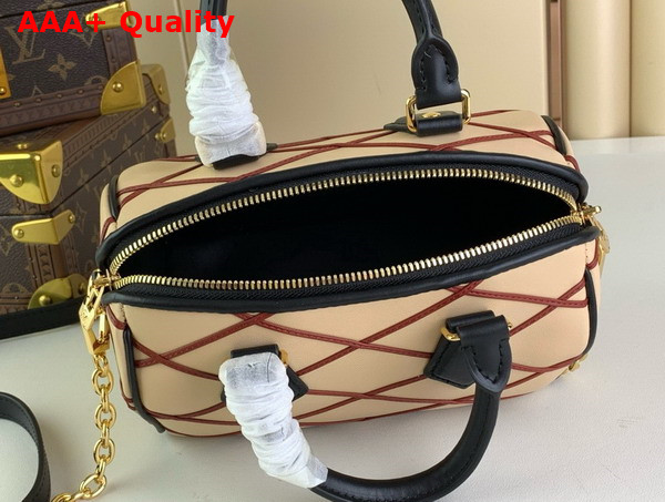 Louis Vuitton Speedy Bandouliere 20 Malletage Pattern Beige and Red Lambskin M24261 Replica