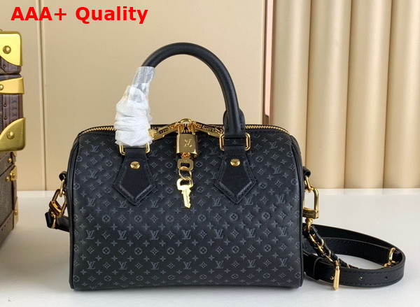 Louis Vuitton Speedy Bandouliere 20 in Black Calfskin with Small Monogram Motif Embossed M22595 Replica