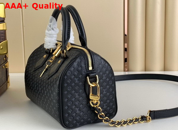 Louis Vuitton Speedy Bandouliere 20 in Black Calfskin with Small Monogram Motif Embossed M22595 Replica