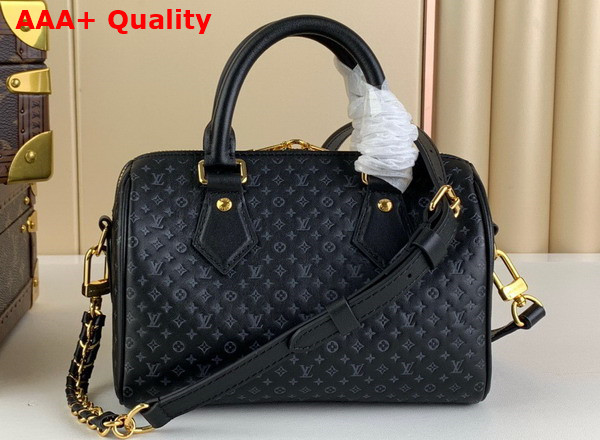 Louis Vuitton Speedy Bandouliere 20 in Black Calfskin with Small Monogram Motif Embossed M22595 Replica