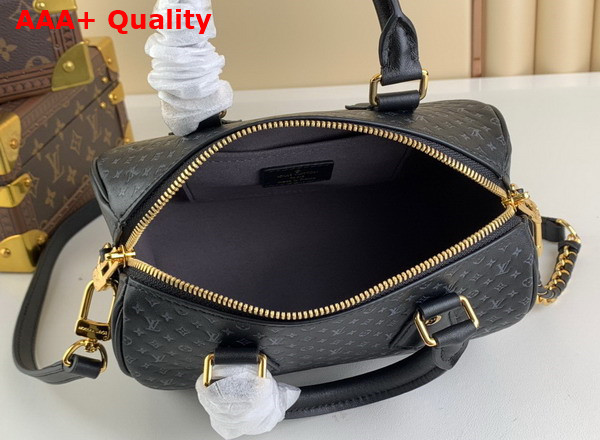 Louis Vuitton Speedy Bandouliere 20 in Black Calfskin with Small Monogram Motif Embossed M22595 Replica