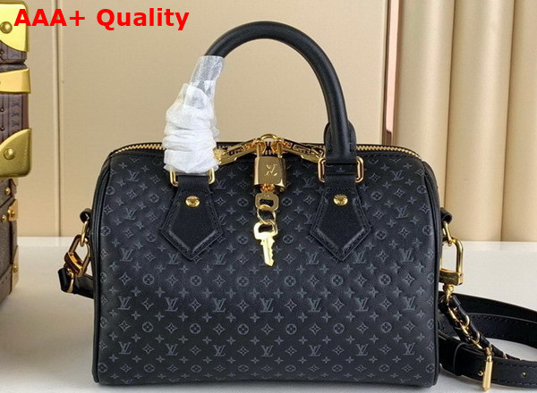 Louis Vuitton Speedy Bandouliere 20 in Black Calfskin with Small Monogram Motif Embossed M22595 Replica