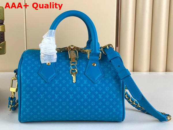 Louis Vuitton Speedy Bandouliere 20 in Blue Small Monogram Motif Embossed Calfskin M22596 Replica