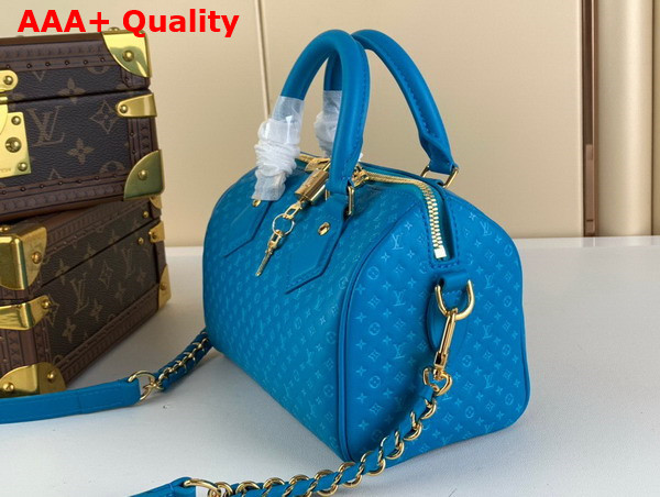 Louis Vuitton Speedy Bandouliere 20 in Blue Small Monogram Motif Embossed Calfskin M22596 Replica