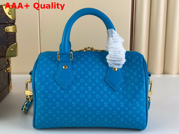 Louis Vuitton Speedy Bandouliere 20 in Blue Small Monogram Motif Embossed Calfskin M22596 Replica