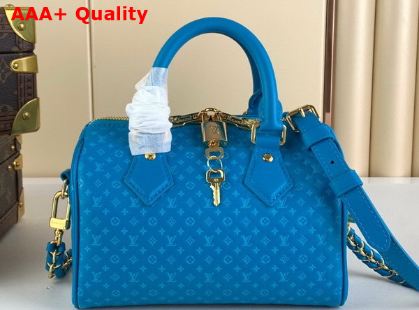 Louis Vuitton Speedy Bandouliere 20 in Blue Small Monogram Motif Embossed Calfskin M22596 Replica