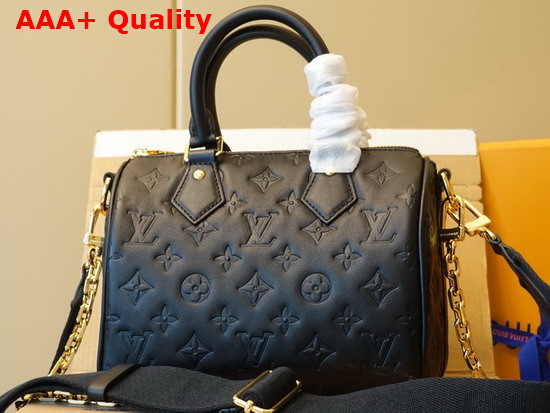 Louis Vuitton Speedy Bandouliere 22 Black Embossed Lambskin Leather M58631 Replica