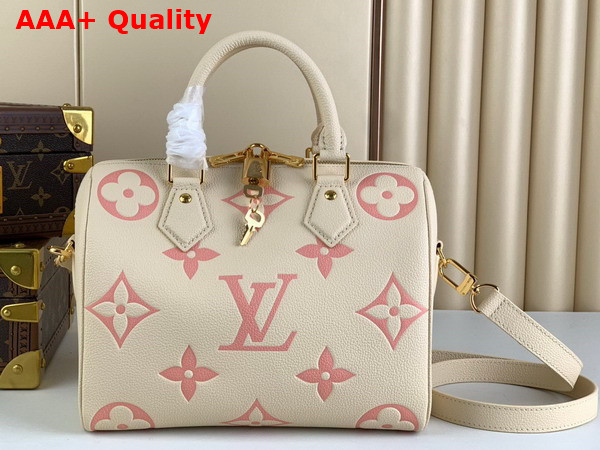 Louis Vuitton Speedy Bandouliere 25 Bicolor Monogram Empreinte Leather Creme Beige and Rose Trianon Pink Replica