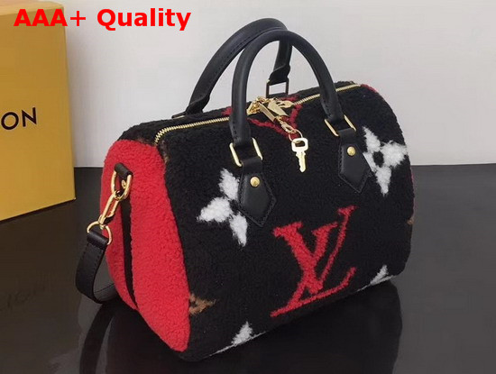 Louis Vuitton Speedy Bandouliere 25 Black and Coquelicot Red Shearling M55423 Replica