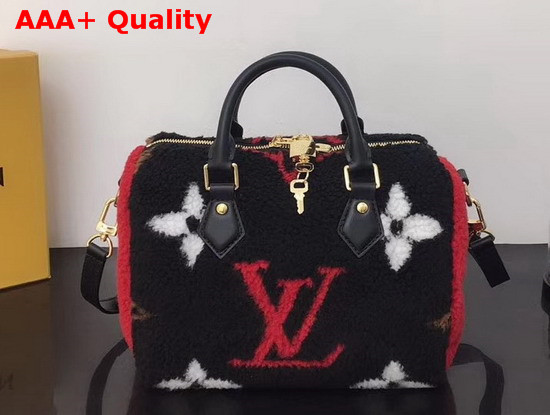 Louis Vuitton Speedy Bandouliere 25 Black and Coquelicot Red Shearling M55423 Replica