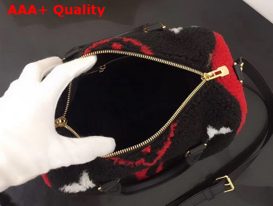 Louis Vuitton Speedy Bandouliere 25 Black and Coquelicot Red Shearling M55423 Replica