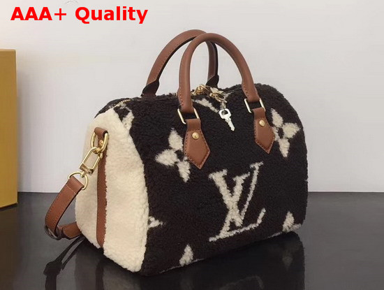 Louis Vuitton Speedy Bandouliere 25 Brown and Creme Beige Shearling M55422 Replica