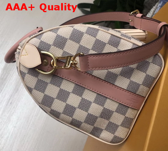 Louis Vuitton Speedy Bandouliere 25 Damier Azur Canvas with Pink Cowhide Leather Trim Replica