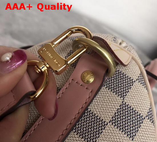 Louis Vuitton Speedy Bandouliere 25 Damier Azur Canvas with Pink Cowhide Leather Trim Replica