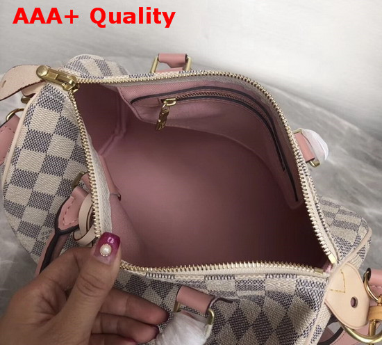 Louis Vuitton Speedy Bandouliere 25 Damier Azur Canvas with Pink Cowhide Leather Trim Replica