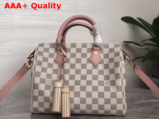 Louis Vuitton Speedy Bandouliere 25 Damier Azur Canvas with Pink Cowhide Leather Trim Replica