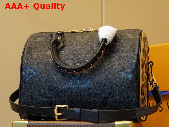 Louis Vuitton Speedy Bandouliere 25 Handbag in Black Embossed Monogram Empreinte Leather with an Oversized LV Pattern and a Bold Leopard Print on the Sides M58524 Replica