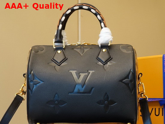 Louis Vuitton Speedy Bandouliere 25 Handbag in Black Embossed Monogram Empreinte Leather with an Oversized LV Pattern and a Bold Leopard Print on the Sides M58524 Replica