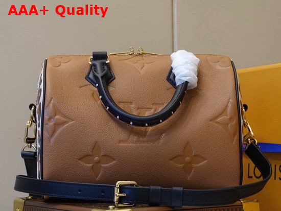 Louis Vuitton Speedy Bandouliere 25 Handbag in Caramel Embossed Monogram Empreinte Leather with an Oversized LV Pattern and a Bold Leopard Print on the Sides M45840 Replica