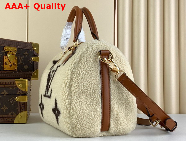 Louis Vuitton Speedy Bandouliere 25 in Cream and Brown Shearling M23468 Replica