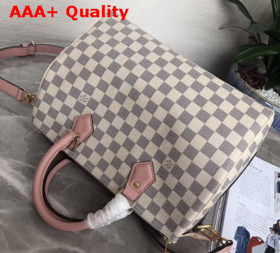 Louis Vuitton Speedy Bandouliere 30 Damier Azur Canvas with Pink Cowhide Leather Trim Replica