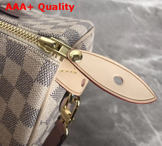 Louis Vuitton Speedy Bandouliere 30 Damier Azur Canvas with Pink Cowhide Leather Trim Replica