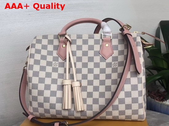 Louis Vuitton Speedy Bandouliere 30 Damier Azur Canvas with Pink Cowhide Leather Trim Replica