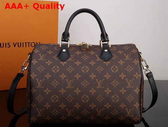 Louis Vuitton Speedy Bandouliere 30 Monogram Canvas with Black Leather Replica