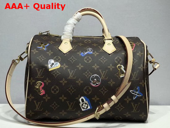 Louis Vuitton Speedy Bandouliere 30 Monogram Coated Canvas with Gold or Silver Tone Fused Metallic Foil Motifs M44365 Replica