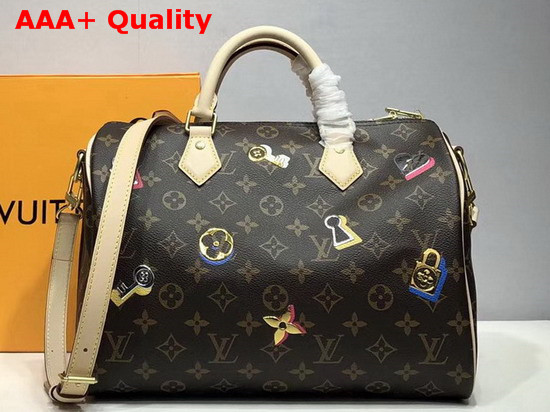 Louis Vuitton Speedy Bandouliere 30 Monogram Coated Canvas with Gold or Silver Tone Fused Metallic Foil Motifs M44365 Replica