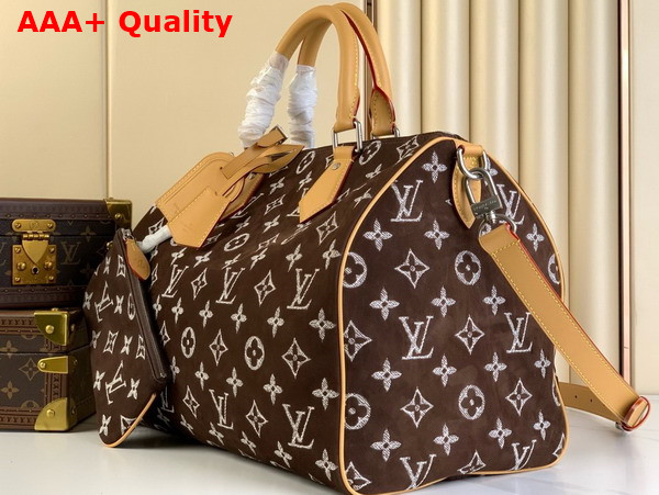 Louis Vuitton Speedy P9 Bandouliere 40 Bag in Brown Monogram Suede Leather Replica