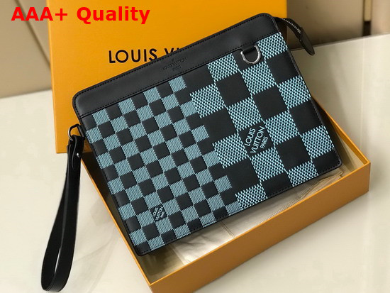 Louis Vuitton Standing Pouch Aqua Green Damier Infini 3D Cowhide Leather N60449 Replica