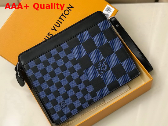 Louis Vuitton Standing Pouch Navy Blue and Black Damier Infini 3D Cowhide Leather N60448 Replica