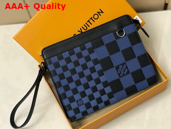 Louis Vuitton Standing Pouch Navy Blue and Black Damier Infini 3D Cowhide Leather N60448 Replica