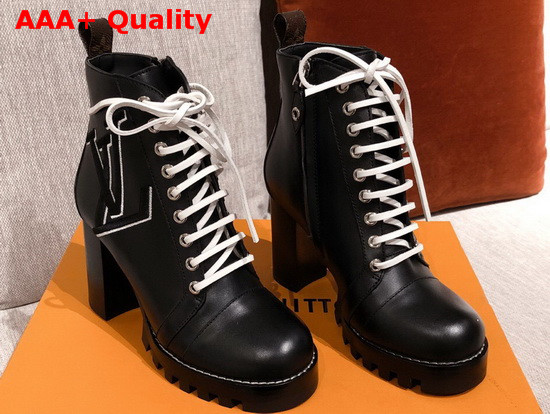 Louis Vuitton Star Trail Ankle Boot in Black Calf Leather with Giant LV Logo Replica