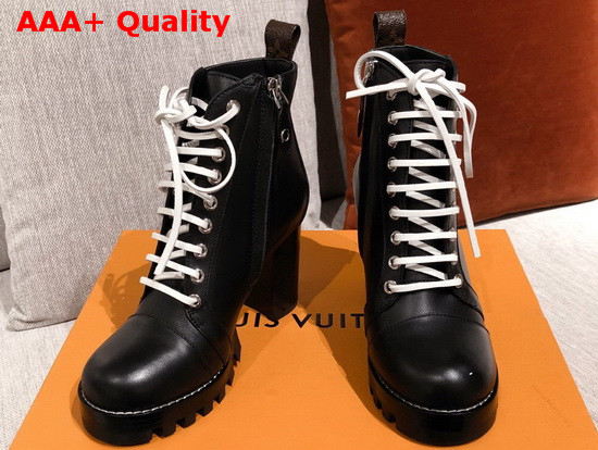 Louis Vuitton Star Trail Ankle Boot in Black Calf Leather with Giant LV Logo Replica