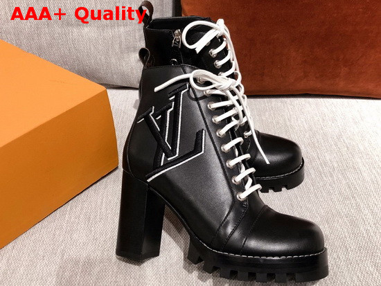 Louis Vuitton Star Trail Ankle Boot in Black Calf Leather with Giant LV Logo Replica