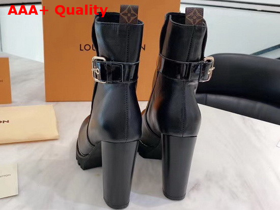 Louis Vuitton Star Trail Ankle Boot in Black Calf Leather with Patent Monogram Canvas Trim 1A86MC Replica