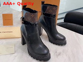 Louis Vuitton Star Trail Ankle Boot in Black Calf Leather with Patent Monogram Canvas Trim 1A86MC Replica