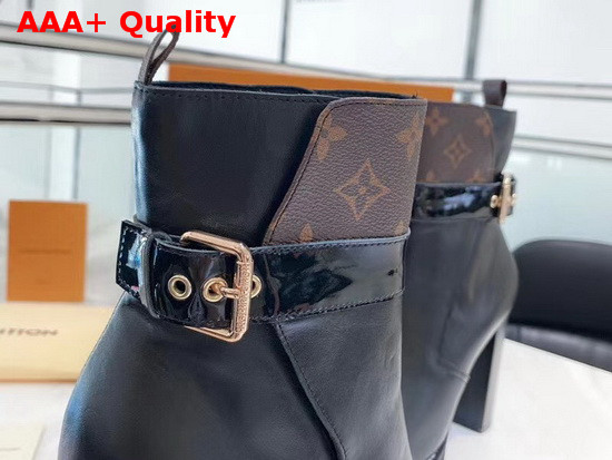 Louis Vuitton Star Trail Ankle Boot in Black Calf Leather with Patent Monogram Canvas Trim 1A86MC Replica