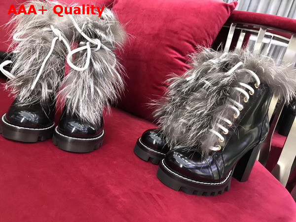 Louis Vuitton Star Trail Ankle Boot in Black with Luxurious Silver Fox Fur Ornement 1A307H Replica