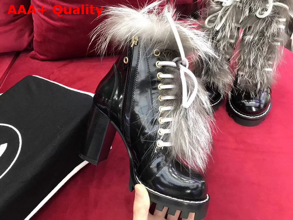 Louis Vuitton Star Trail Ankle Boot in Black with Luxurious Silver Fox Fur Ornement 1A307H Replica