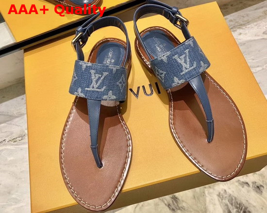 Louis Vuitton Starboard Flat Thong Sandal Monogra Denim and Calf Leather Denim Blue 1A7RDP Replica