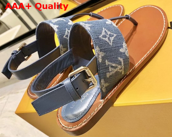 Louis Vuitton Starboard Flat Thong Sandal Monogra Denim and Calf Leather Denim Blue 1A7RDP Replica